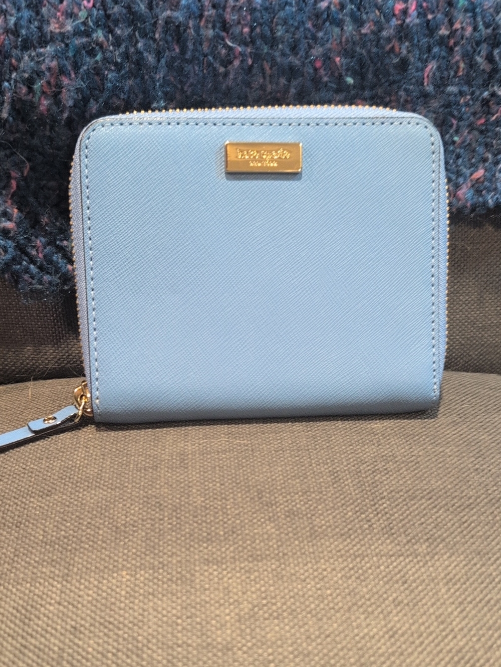 Kate Spade Light Blue Zip Around Leather Wallet